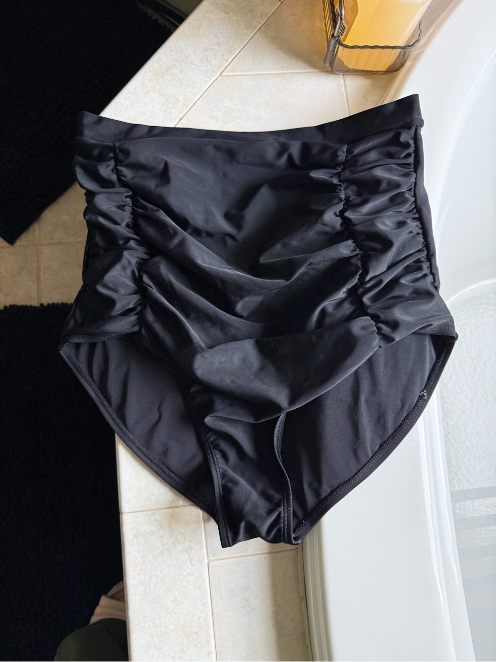 High-Waist Ruched Swim Bottoms - Black
